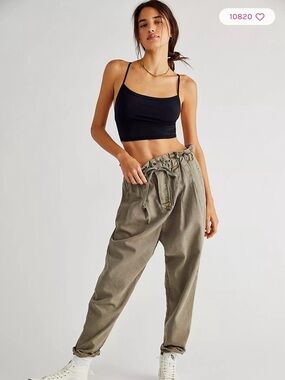 Free People Margate Pleated Trouser Washed Out Swigs Green High Rise Drawstring